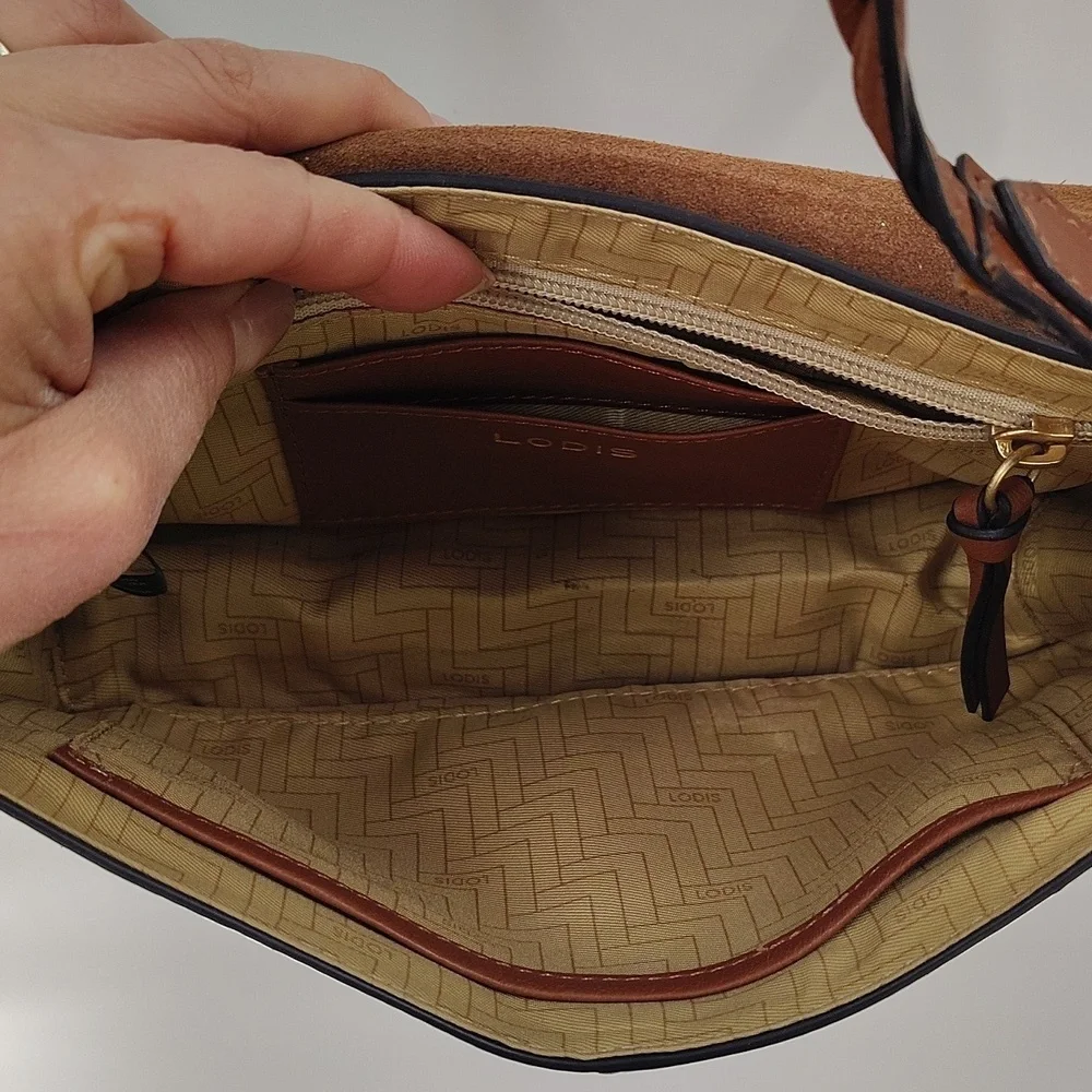 Lodis Saratoga Crossbody Bag mixed media Brown and Gold Design